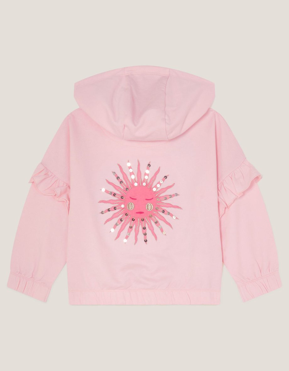 Sun embroidered zip-up hoodie pink