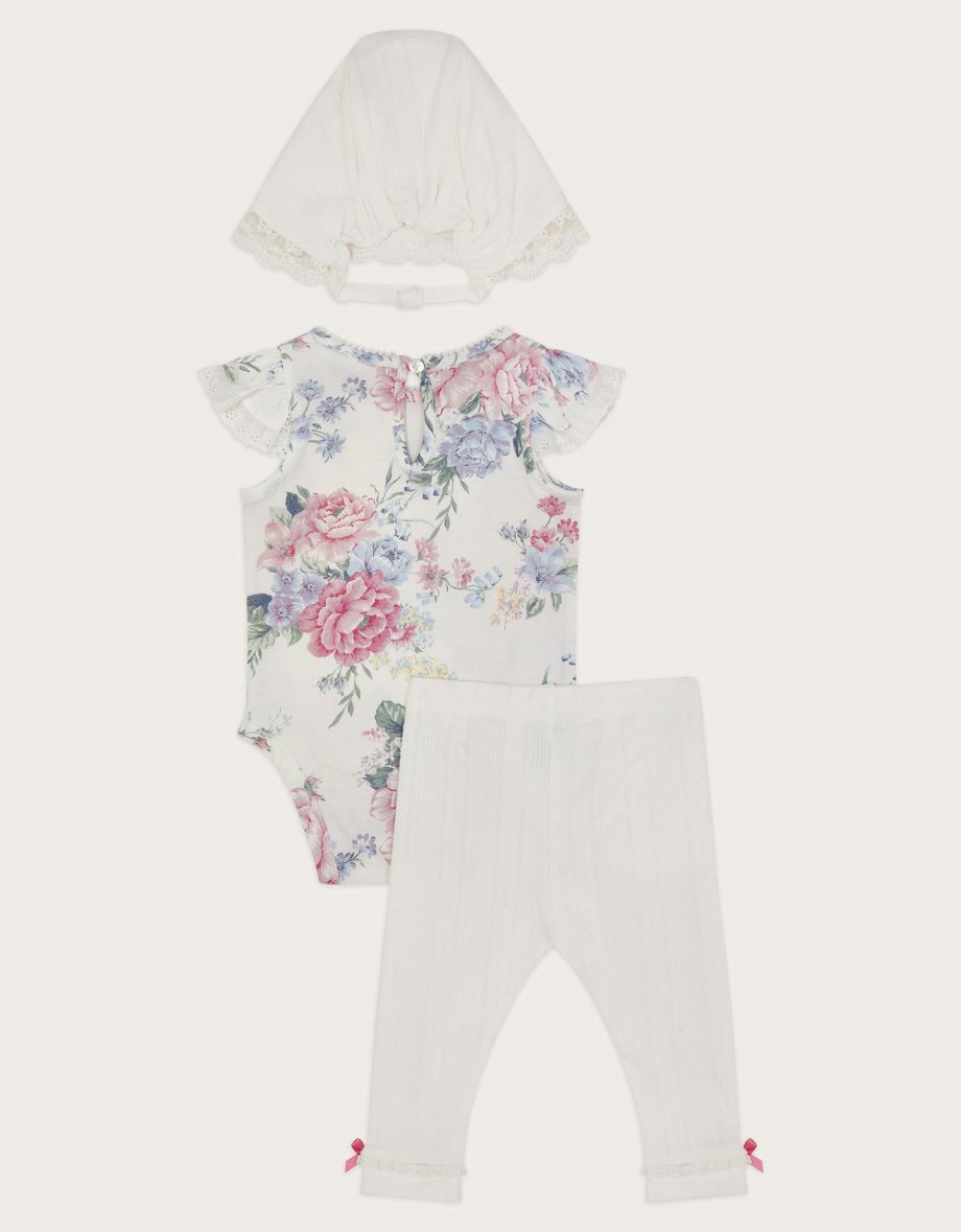 3-piece newborn floral pointelle set ivory