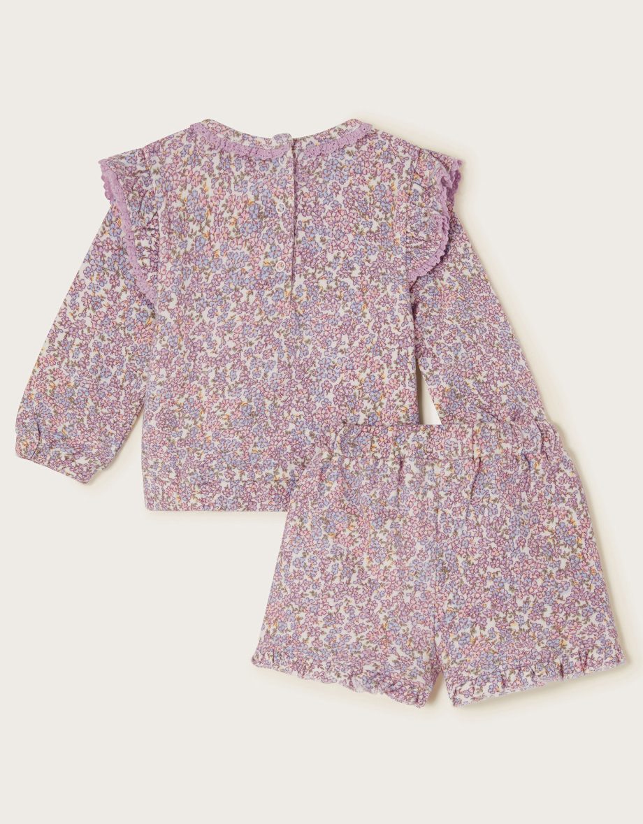 Bunny Applique Floral Sweatshirt and Shorts Set Purple