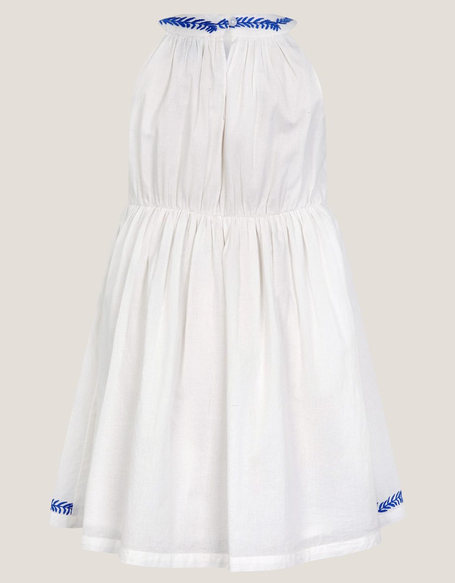 Palm tree embroidered sleeveless dress white