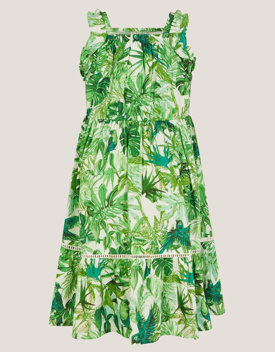 Jungle print sleeveless dress green