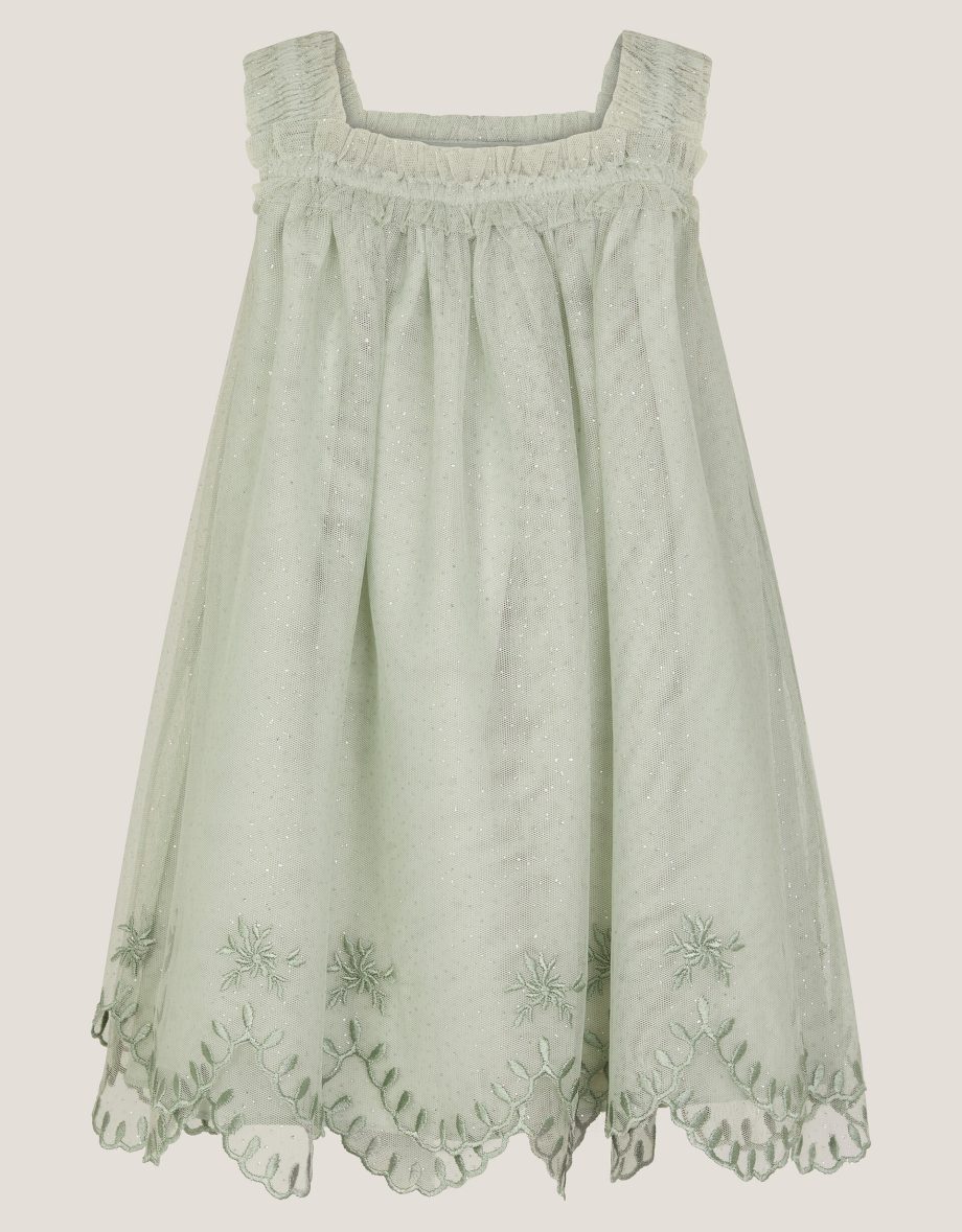 Baby bonnie embroidered party dress green