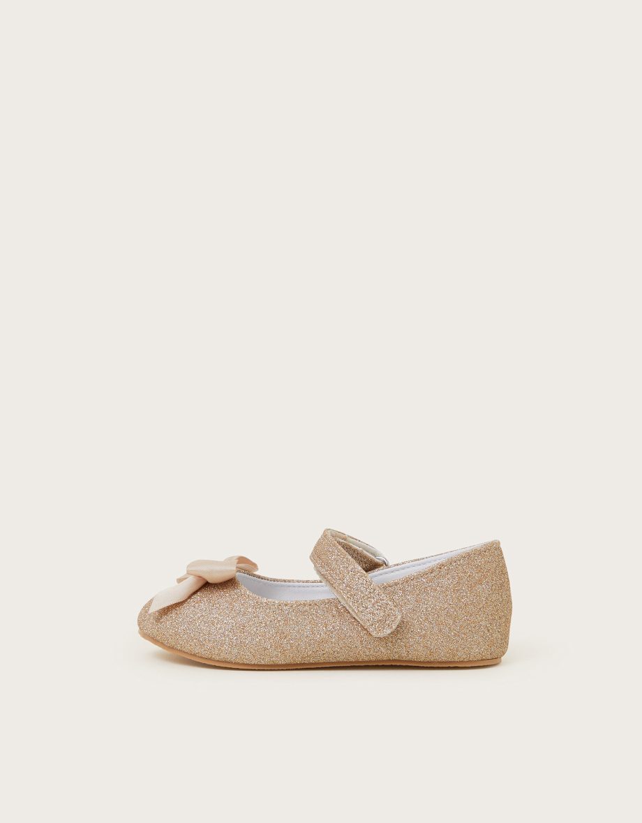 Baby glitter bow walkers gold