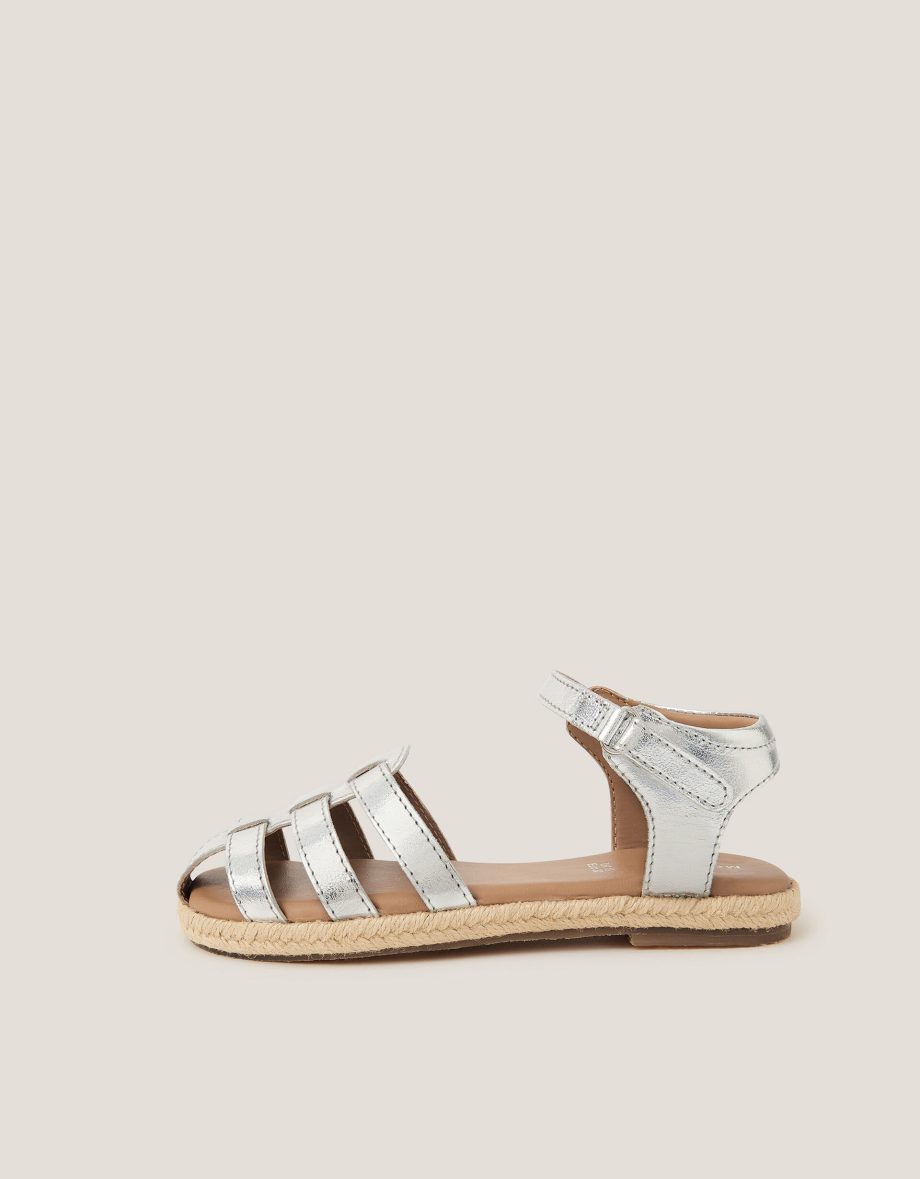 Metallic leather fisherman sandals silver