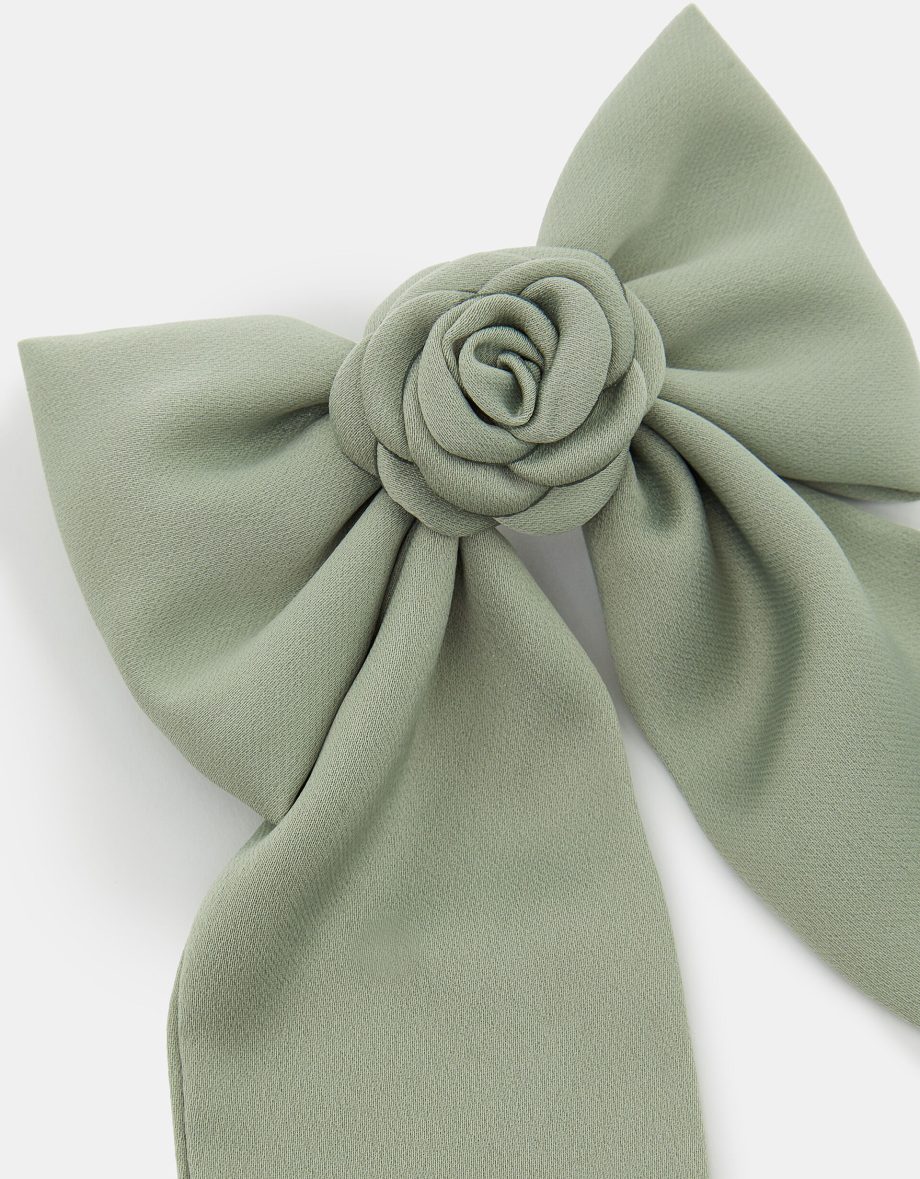 Corsage Bow Barrette Hair Clip Green
