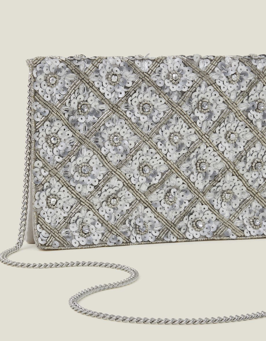 TIANNA METALLIC EMBELLISHED CLUTCH BAG SILVER