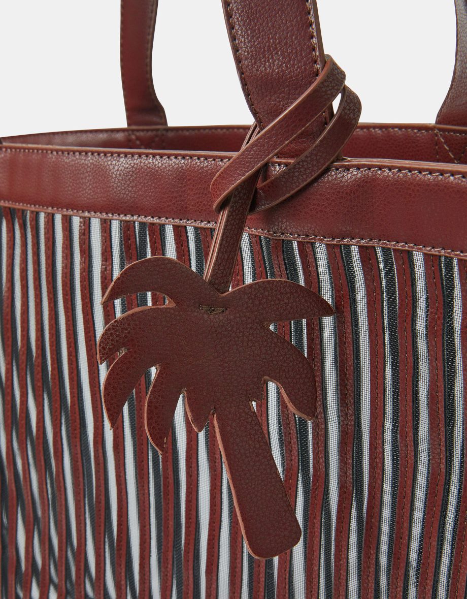 MESH STRIPE SHOPPER BAG BROWN