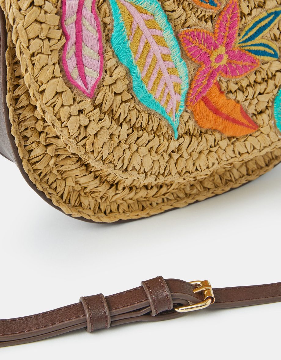 EMBROIDERED RAFFIA CROSSBODY BAG