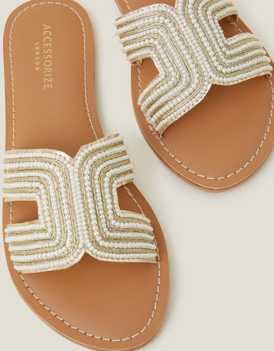 PEARL EMBELLISHED CUT-OUT SLIDERS CREAM