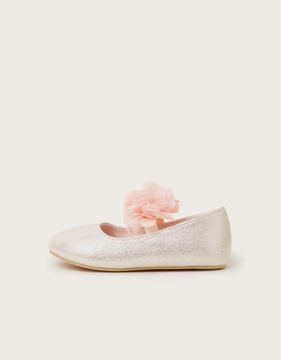 Corsage metallic faux leather ballet flats pink
