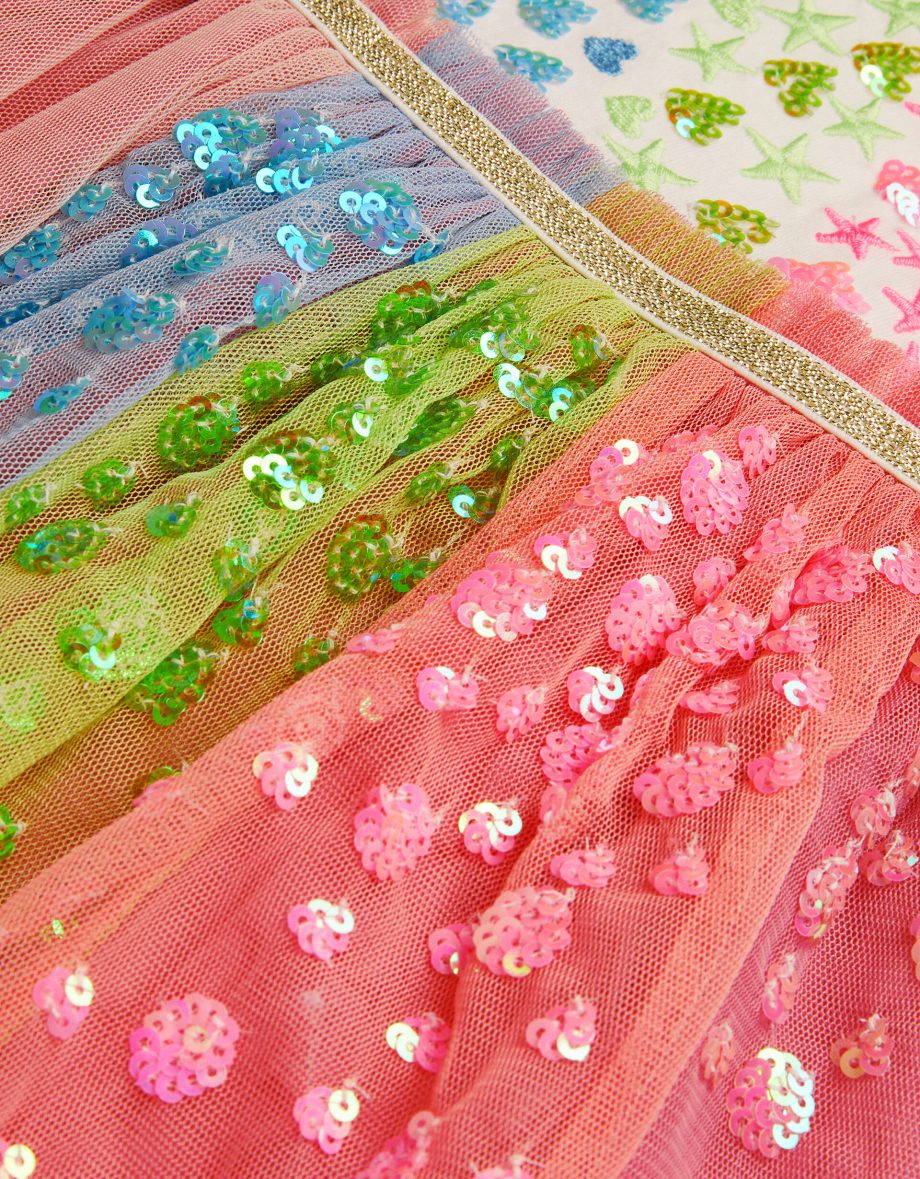 Sequin Rainbow Tulle Disco Dress Pink