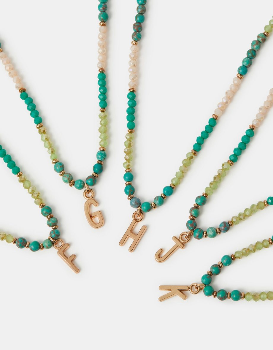 BEADED INITIAL PENDANT NECKLACE BLUE