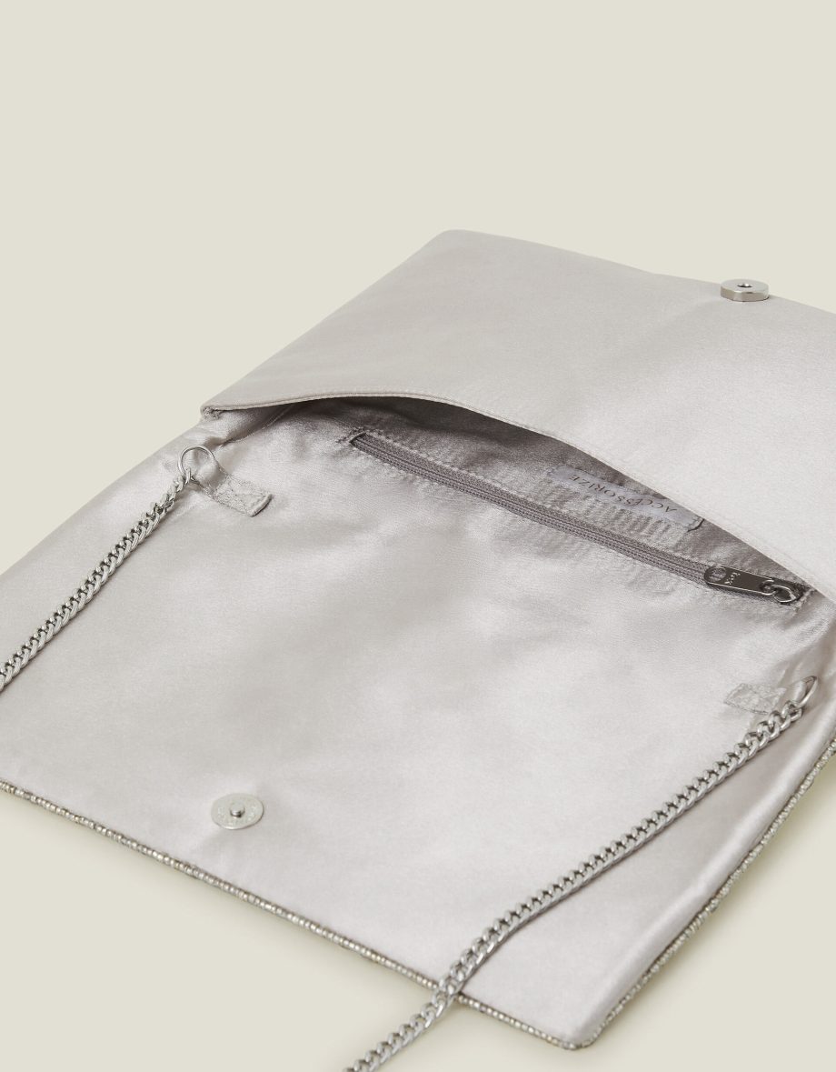 TIANNA METALLIC EMBELLISHED CLUTCH BAG SILVER