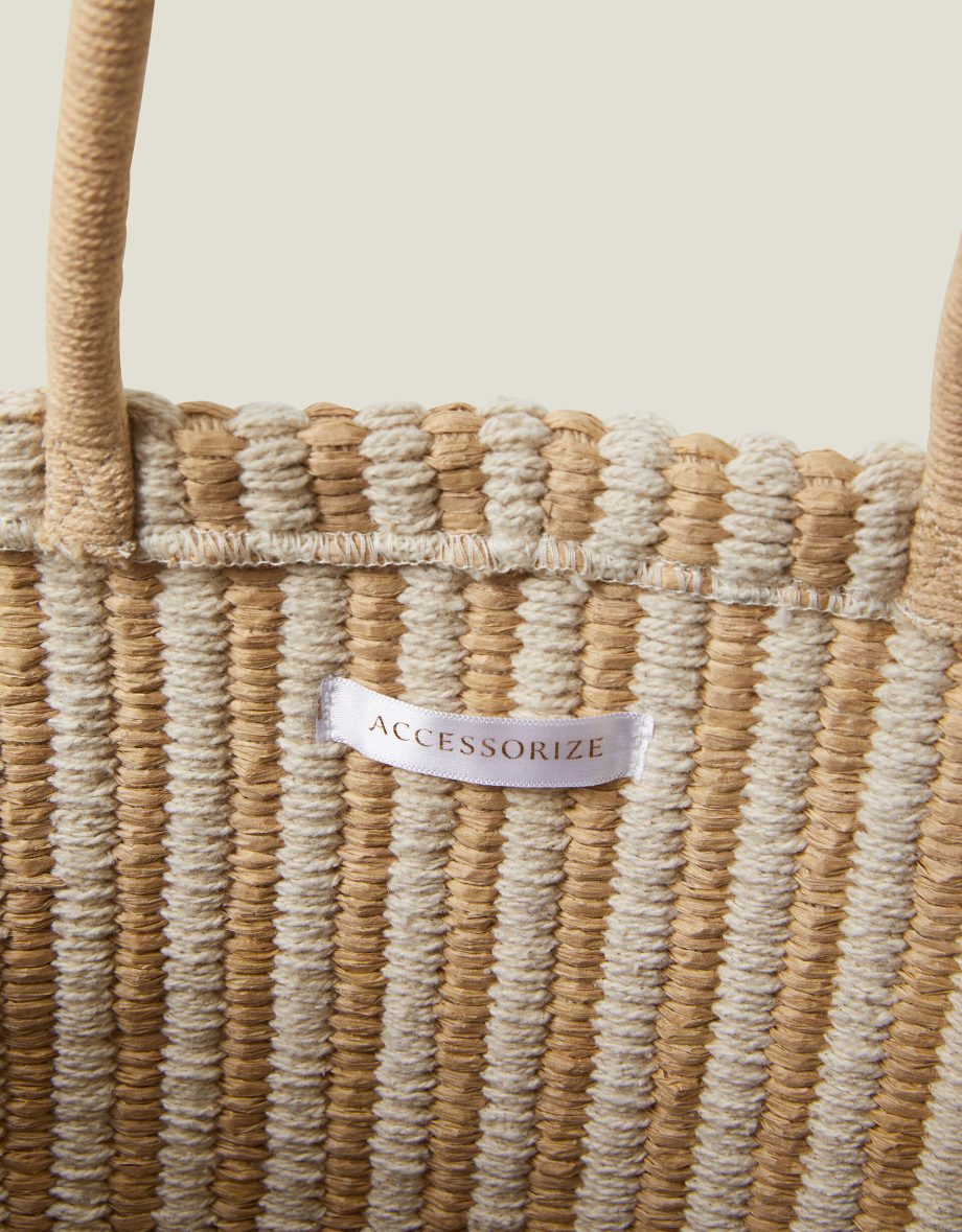 LARGE WOVEN STRIPE TOTE BAG