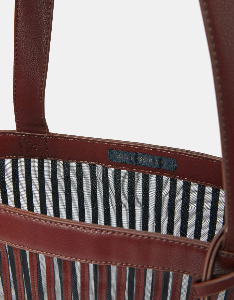 MESH STRIPE SHOPPER BAG BROWN