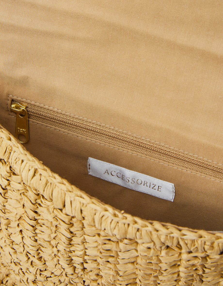 EMBROIDERED RAFFIA CROSSBODY BAG