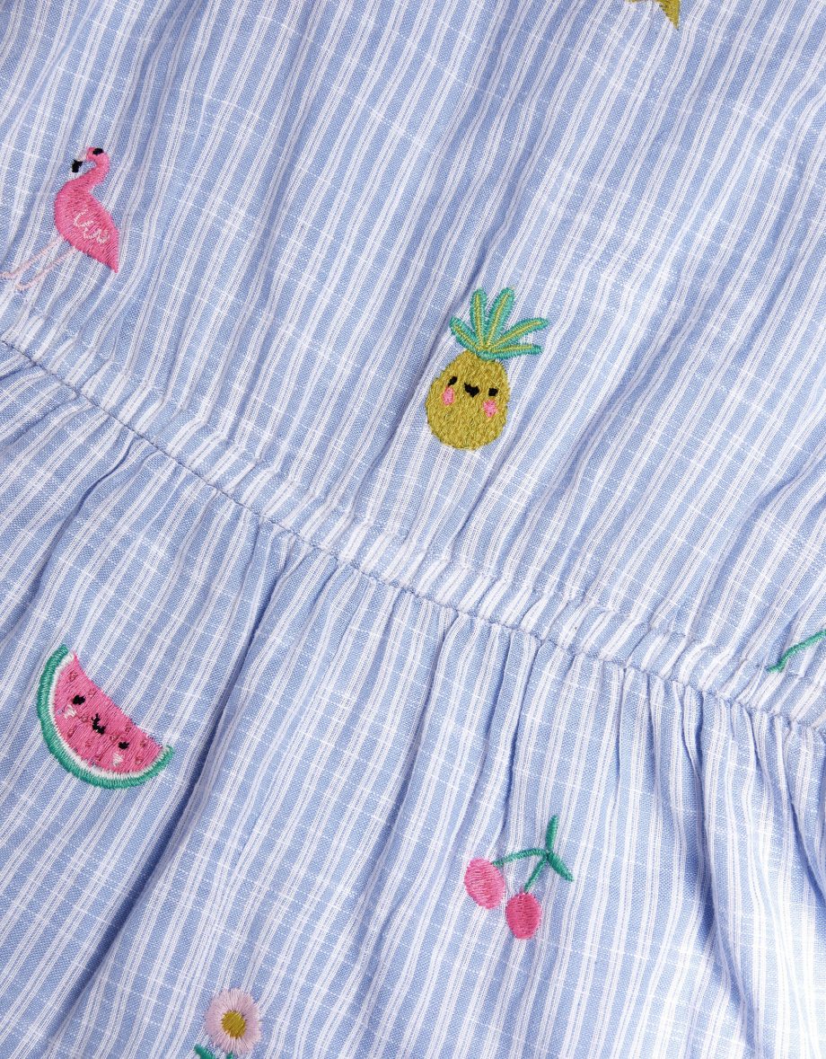 GIRLS EMBROIDERED STRIPE PLAYSUIT BLUE