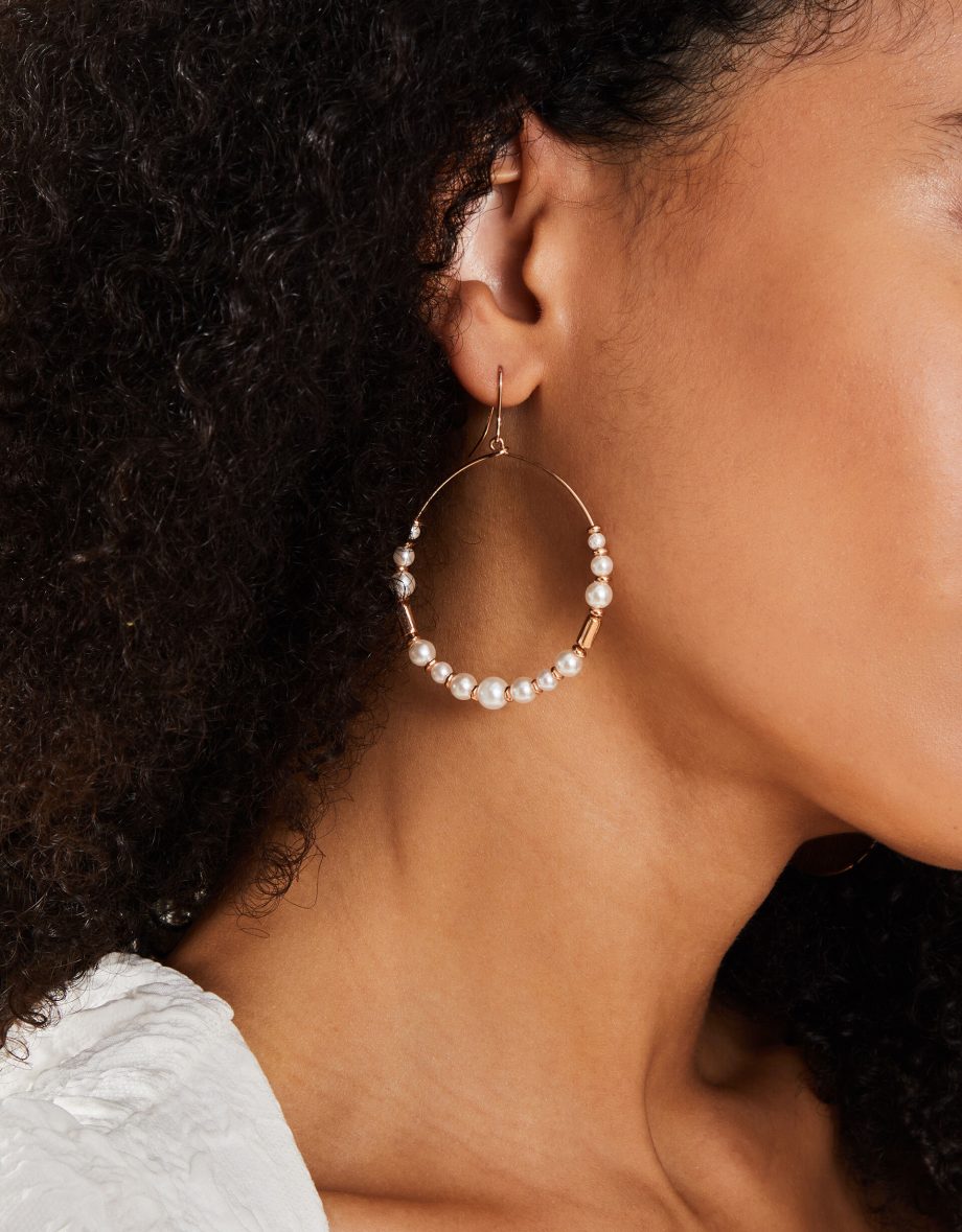 LARGE PEARL BEADED HOOP EARRINGS