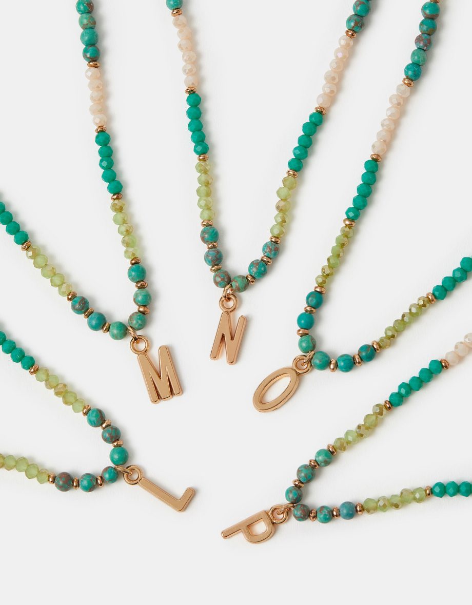 BEADED INITIAL PENDANT NECKLACE BLUE