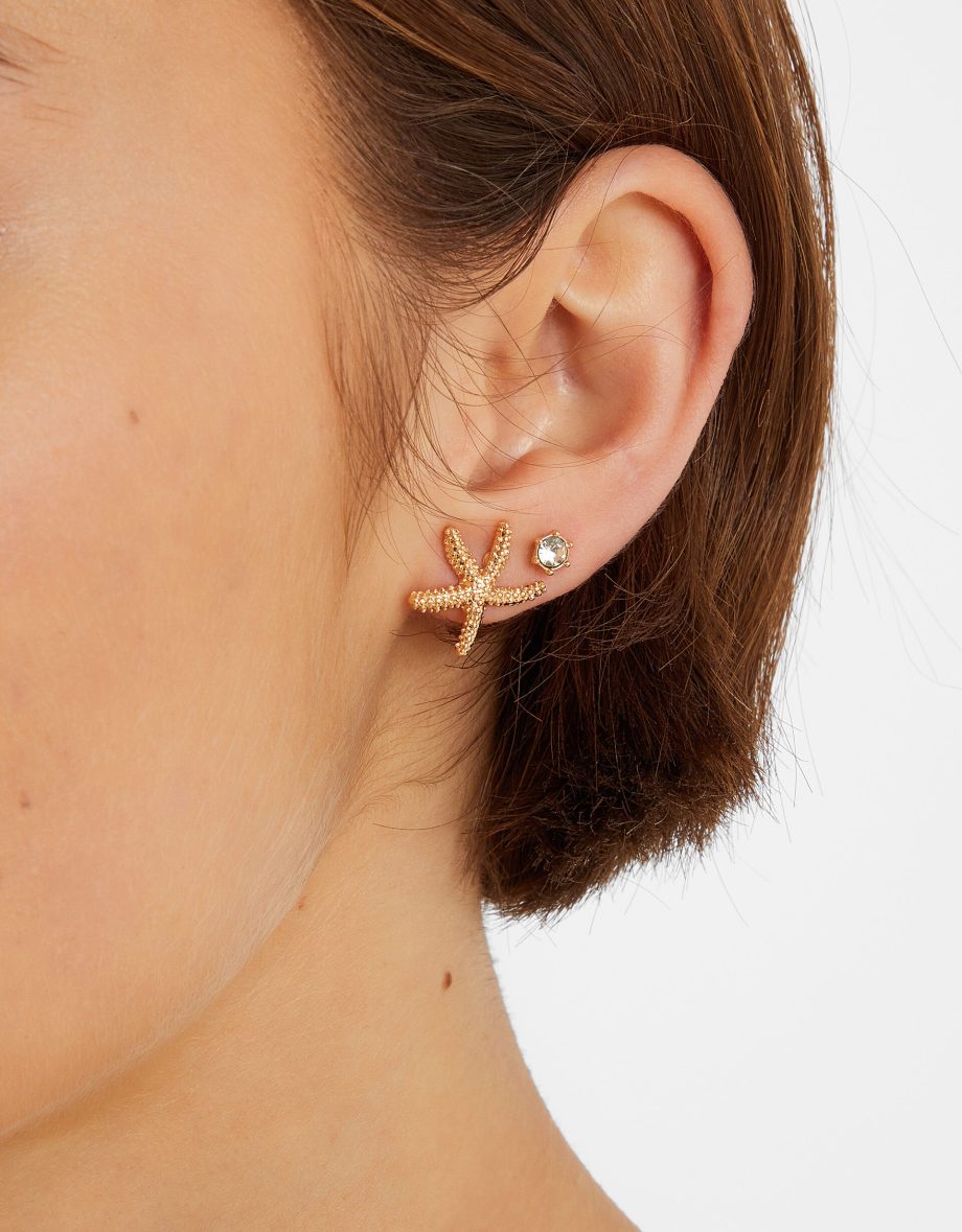 5-PACK BEACH SEASHELL AND HOOP EARRINGS GOLD