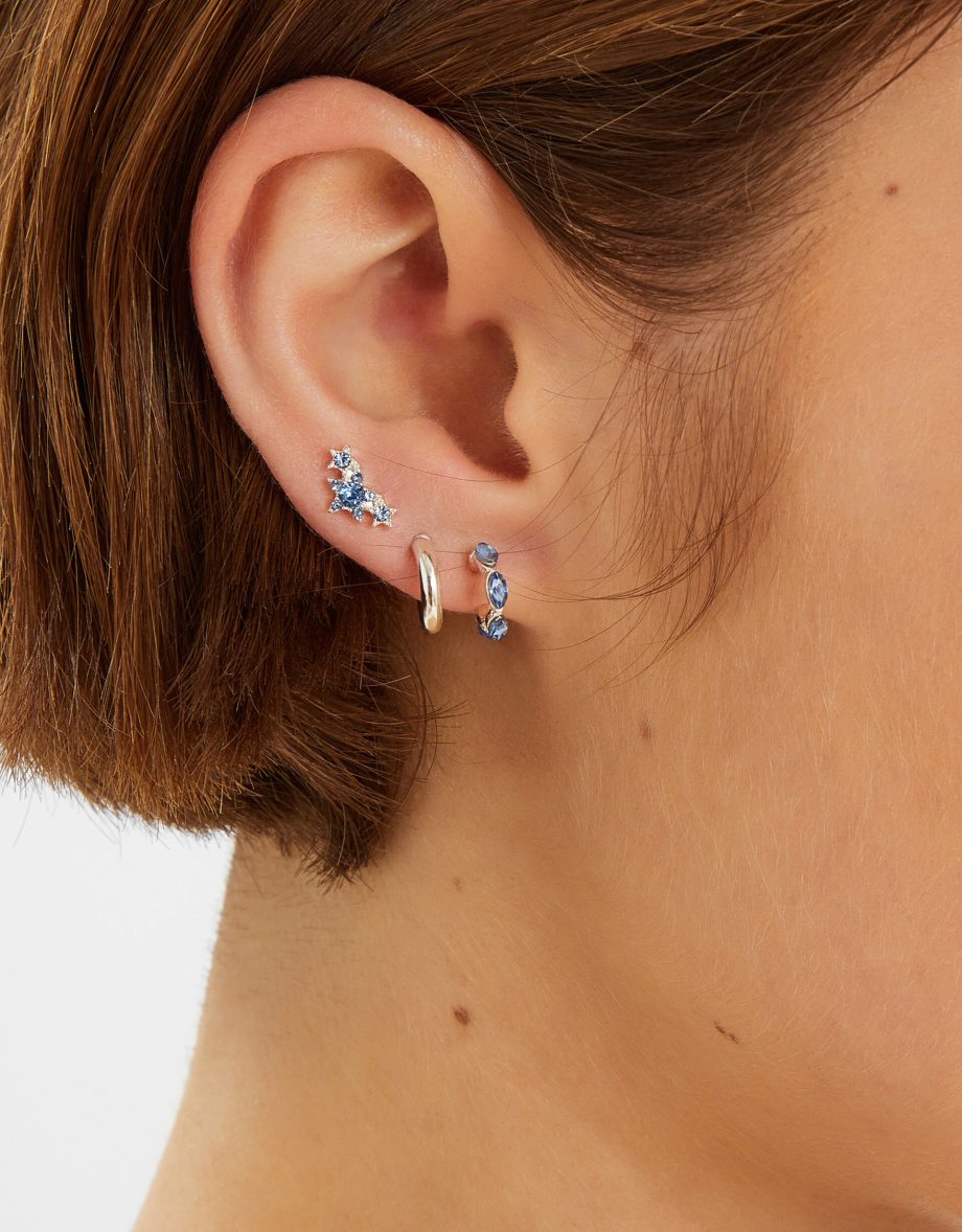 5-PACK DIAMANTE GEM STUD AND HOOP EARRINGS SILVER