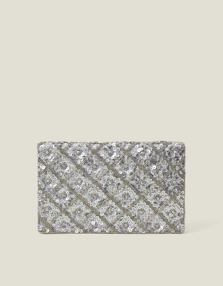 TIANNA METALLIC EMBELLISHED CLUTCH BAG SILVER