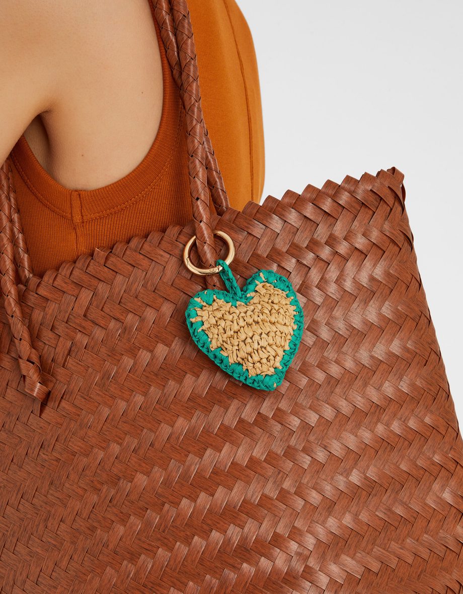 WOVEN RAFFIA HEART BAG CHARM