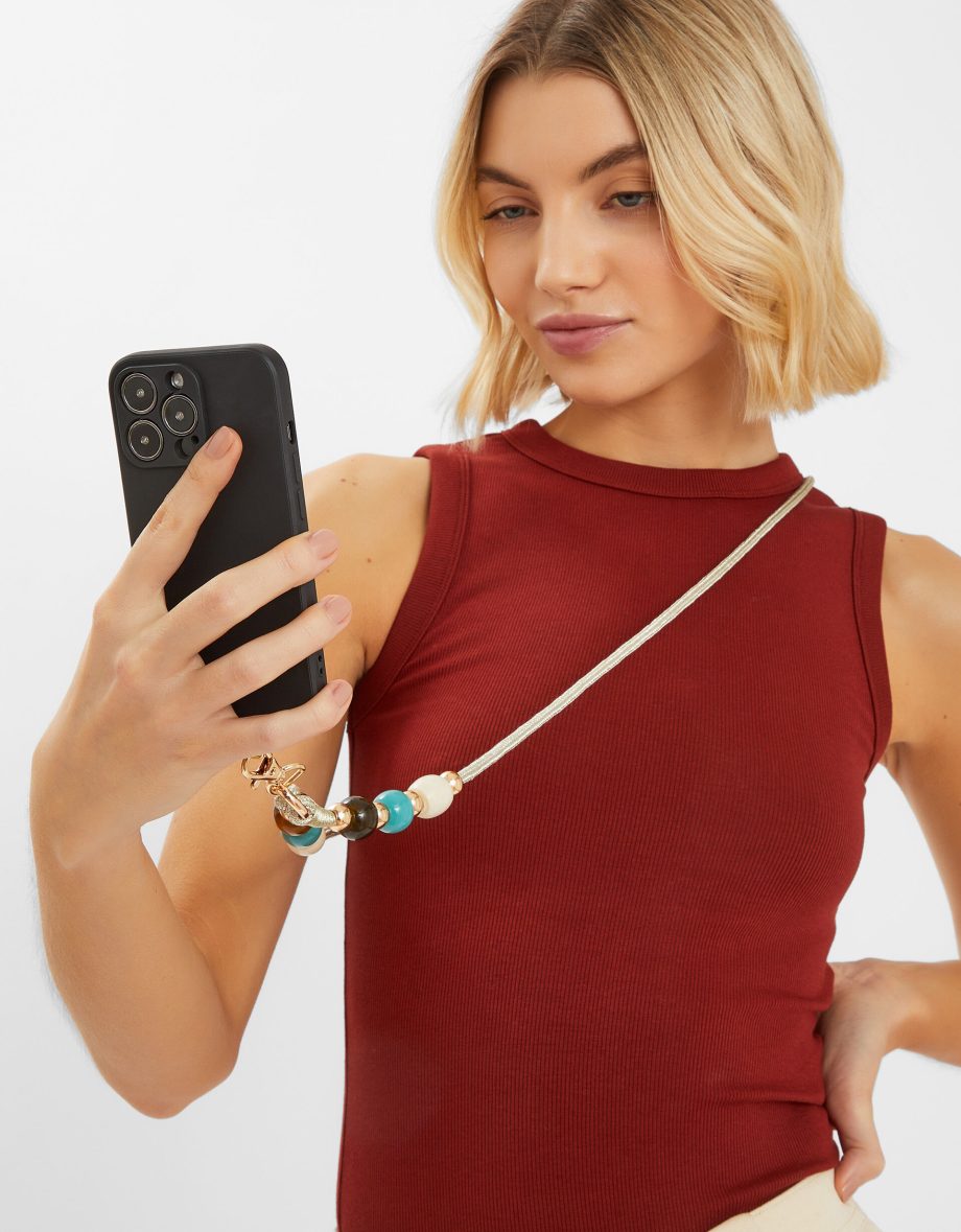 METALLIC BEAD PHONE STRAP
