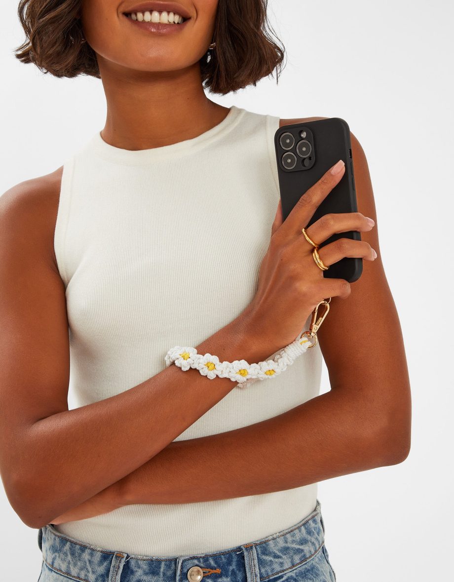 Macrame Daisy Phone Wrist Strap