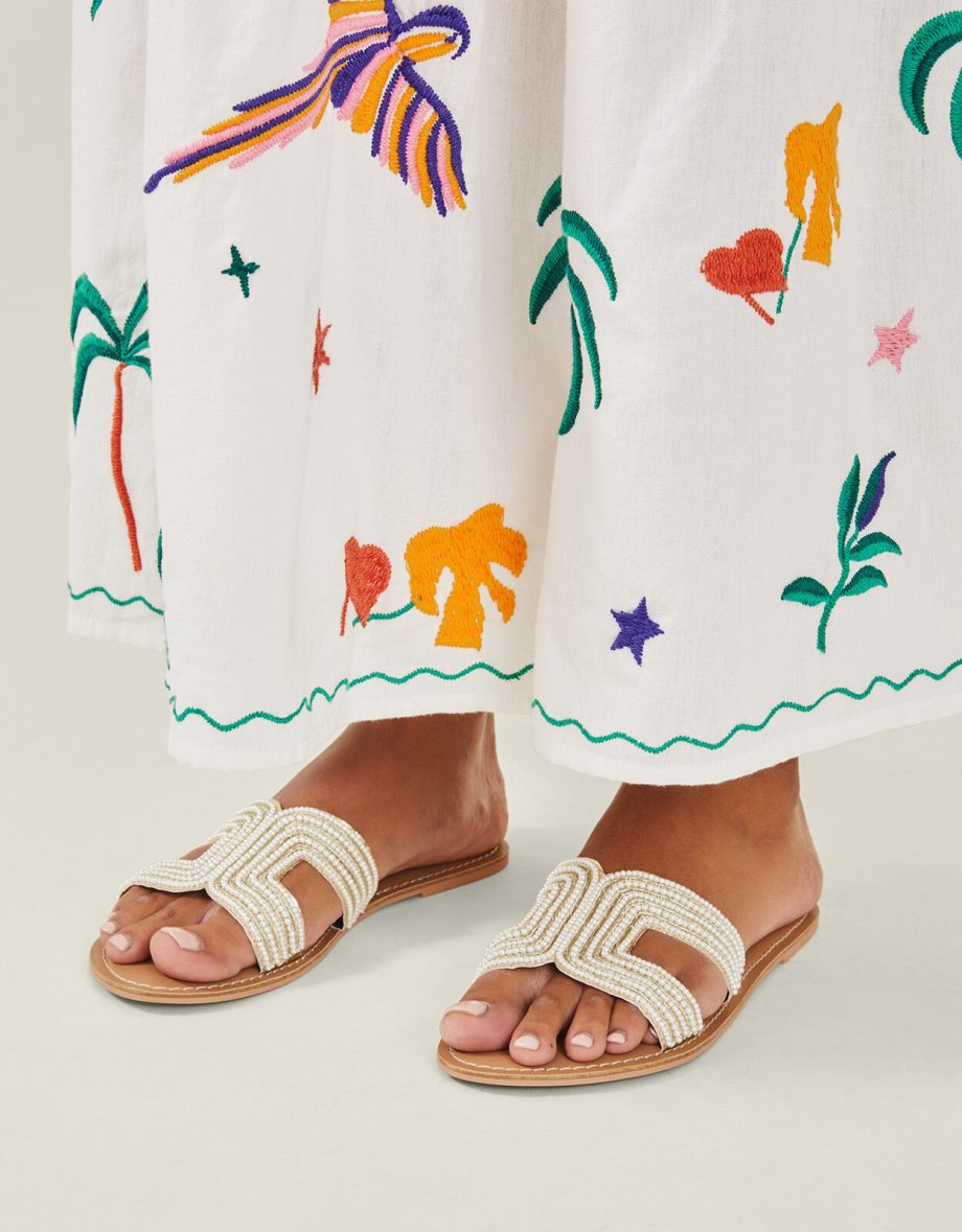 PEARL EMBELLISHED CUT-OUT SLIDERS CREAM