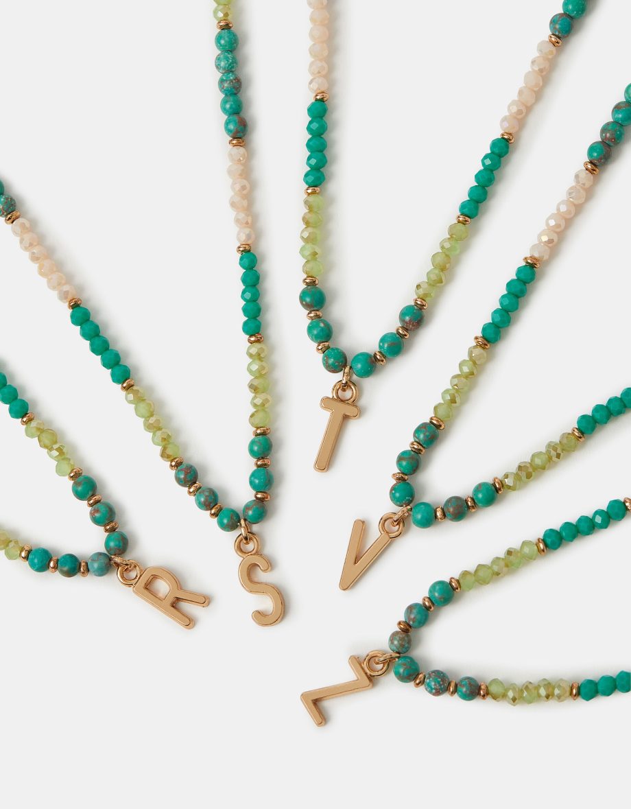 BEADED INITIAL PENDANT NECKLACE BLUE