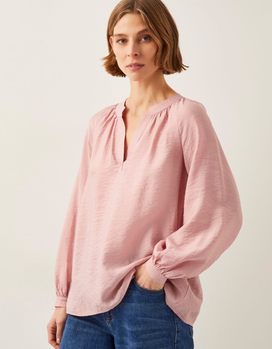 Aya Long Sleeve Satin Blouse Pink