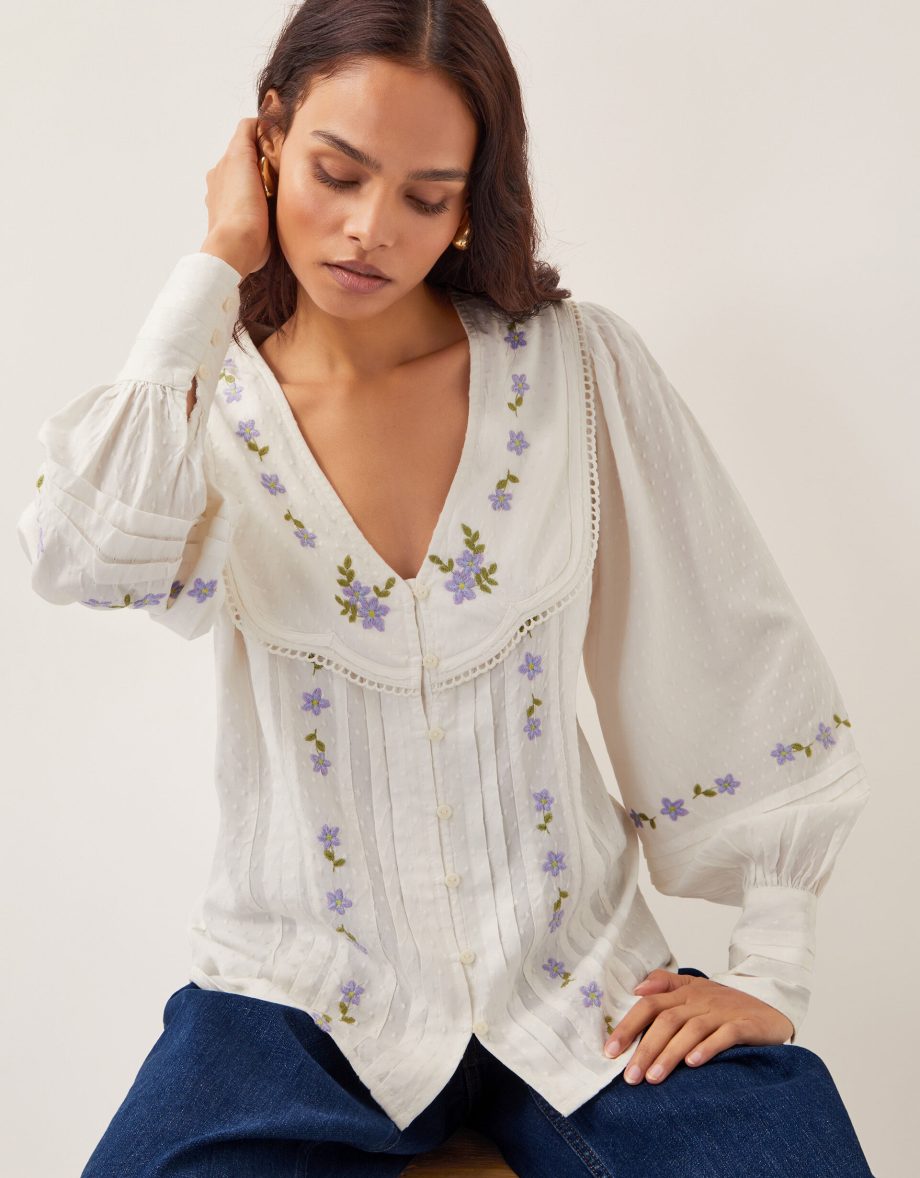 Matilda floral embroidered blouse ivory