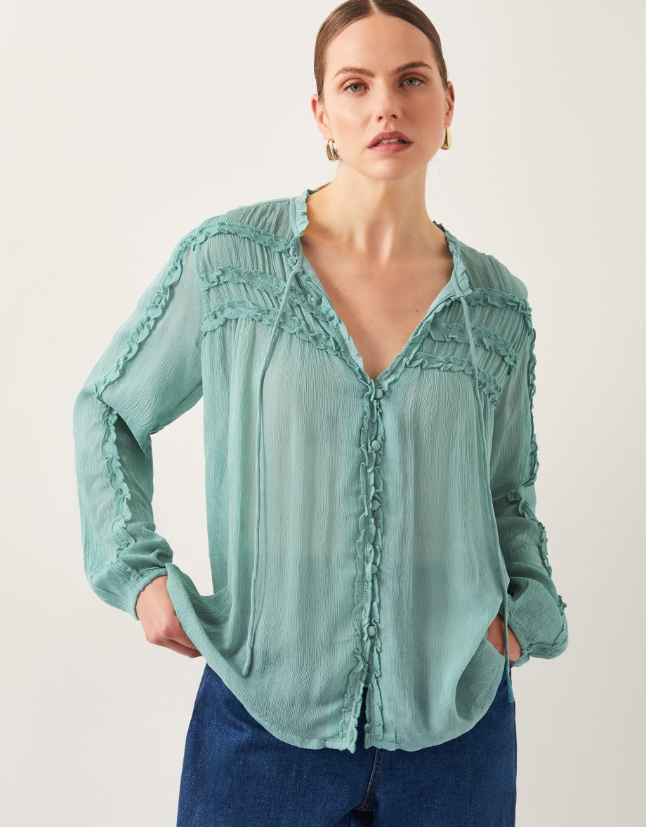 Juliet sheer texture ruffle blouse