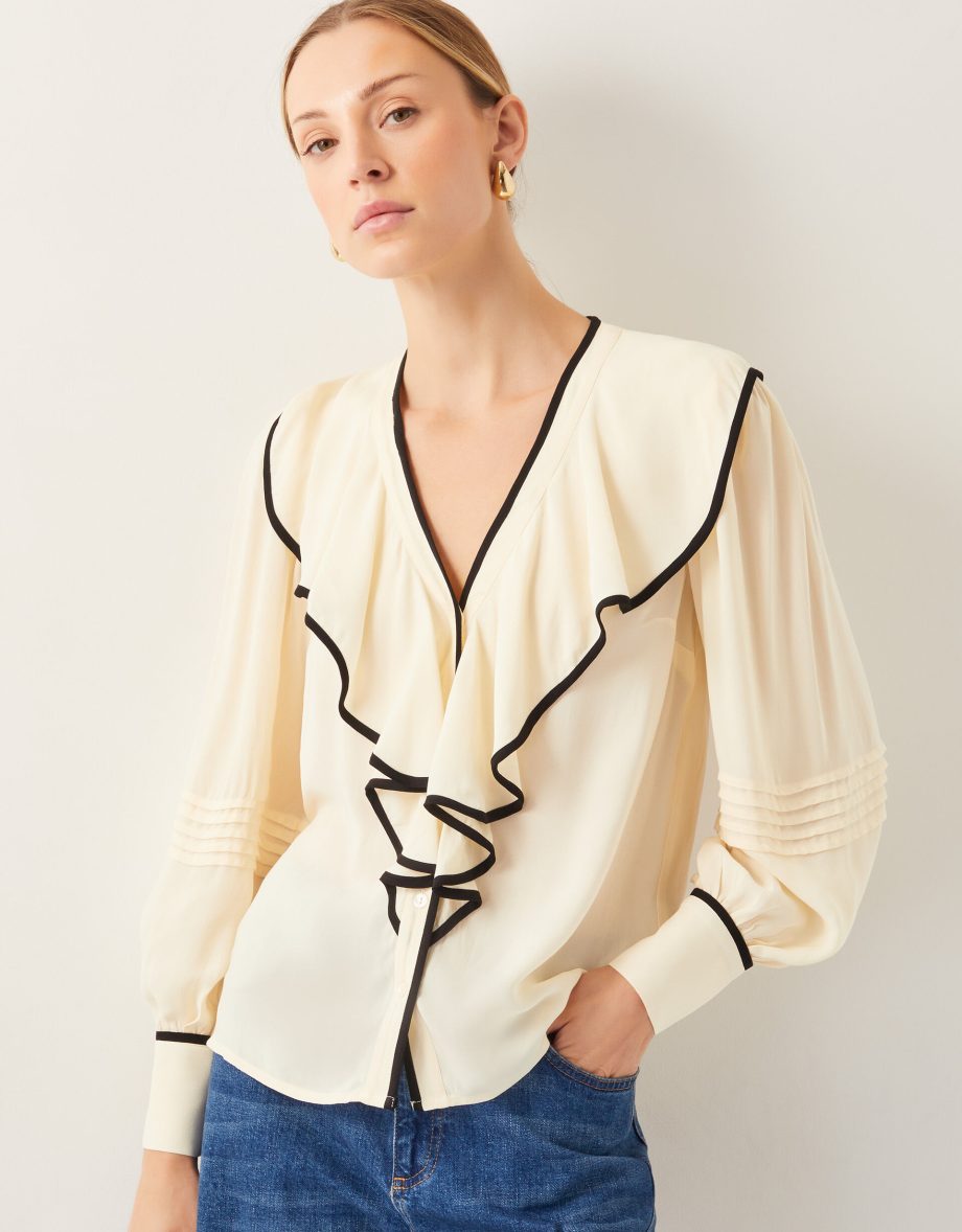 Lennox v-neck ruffle blouse ivory
