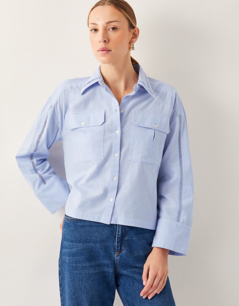 Lilah Cropped Utility Shirt Blue