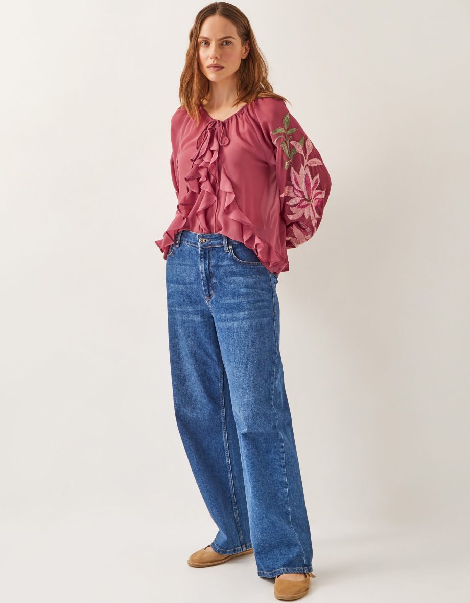 Natalia embroidered ruffle blouse pink