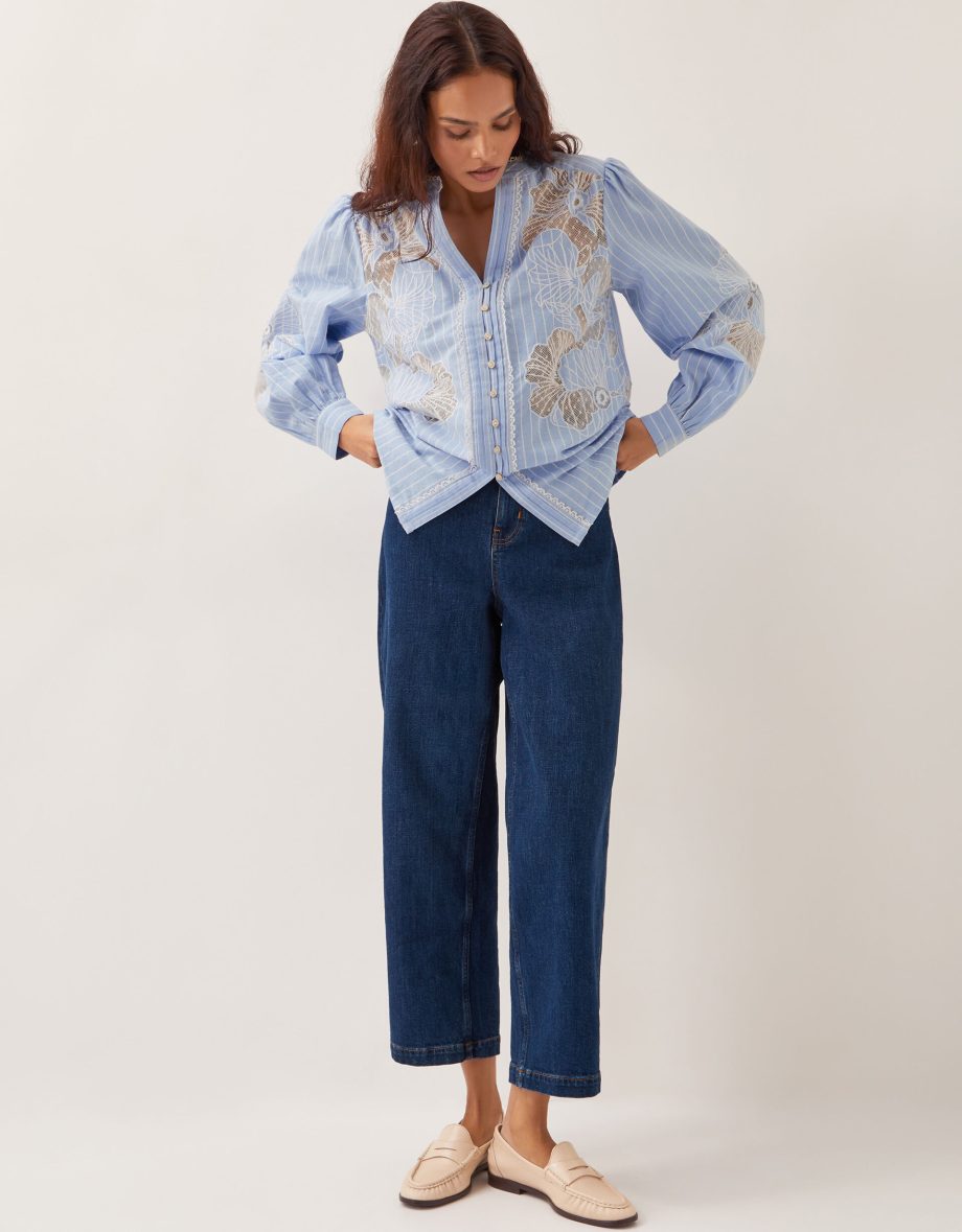 Emelie lace stripe shirt blue