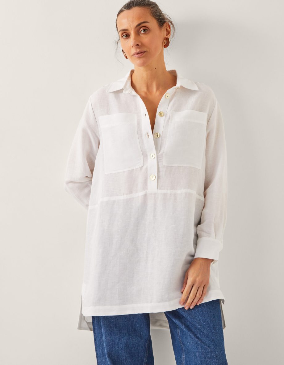 Tatiana linen blend tunic shirt white