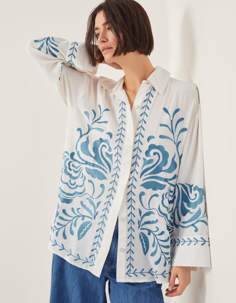 Cora leaf embroidered shirt white
