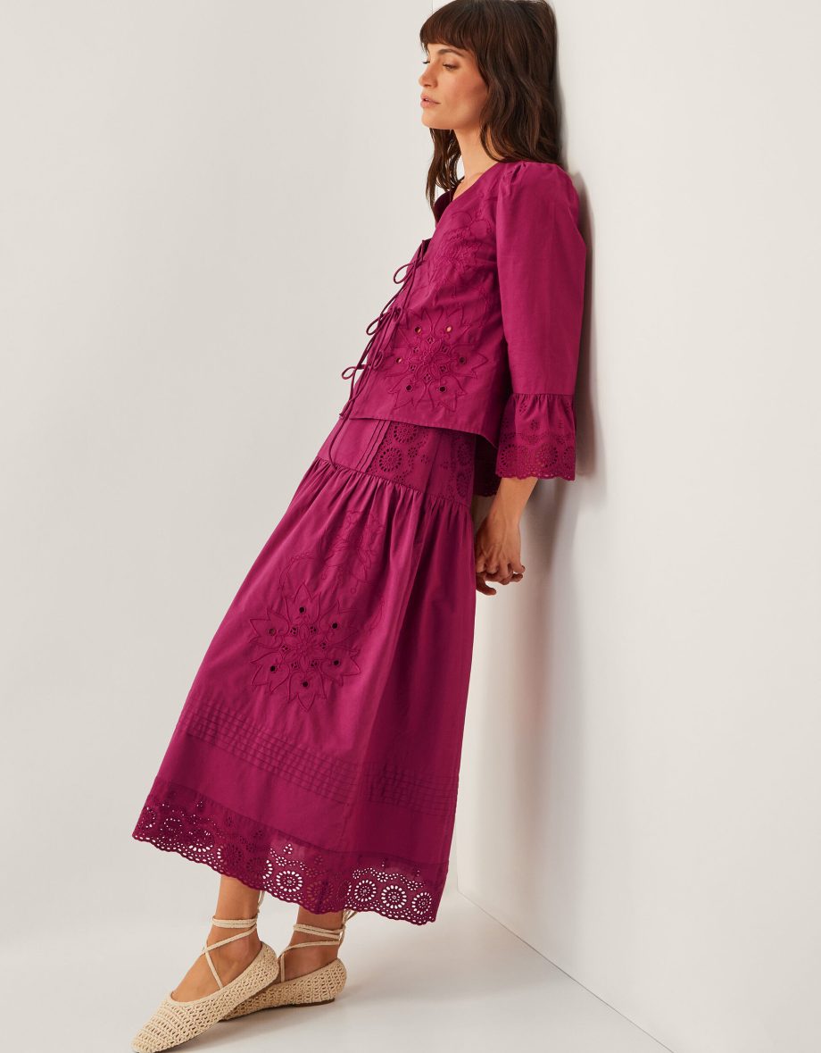 Saoirse Broderie Midi Skirt Red