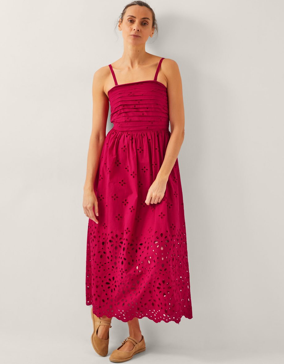 Etta broderie midi dress red