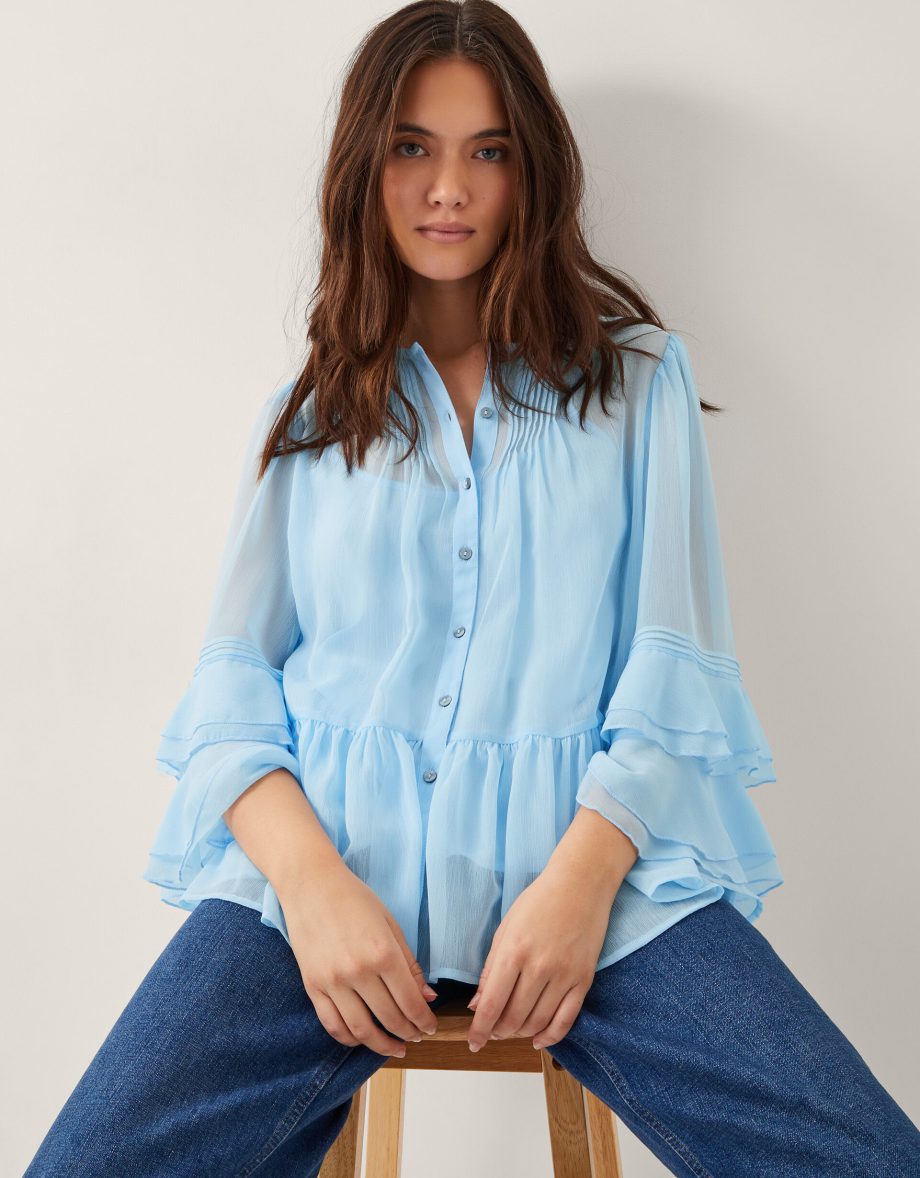 Anais frill swing blouse blue