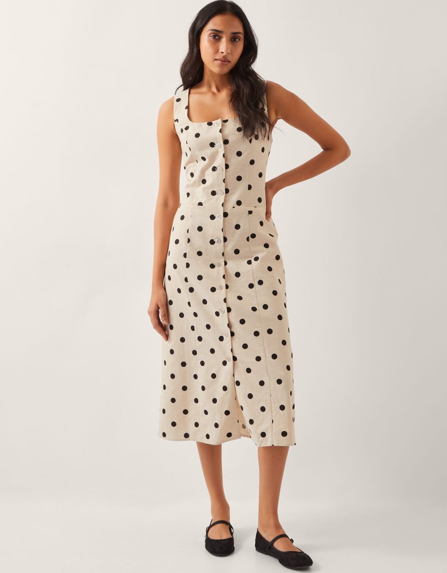 Isabel Polka Dot Midi Dress Ivory