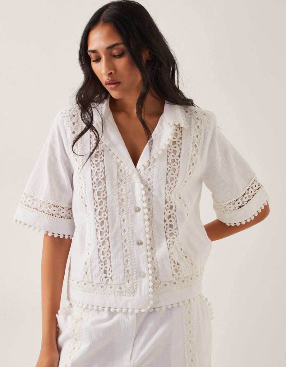Irina Short Sleeve Lace Shirt White