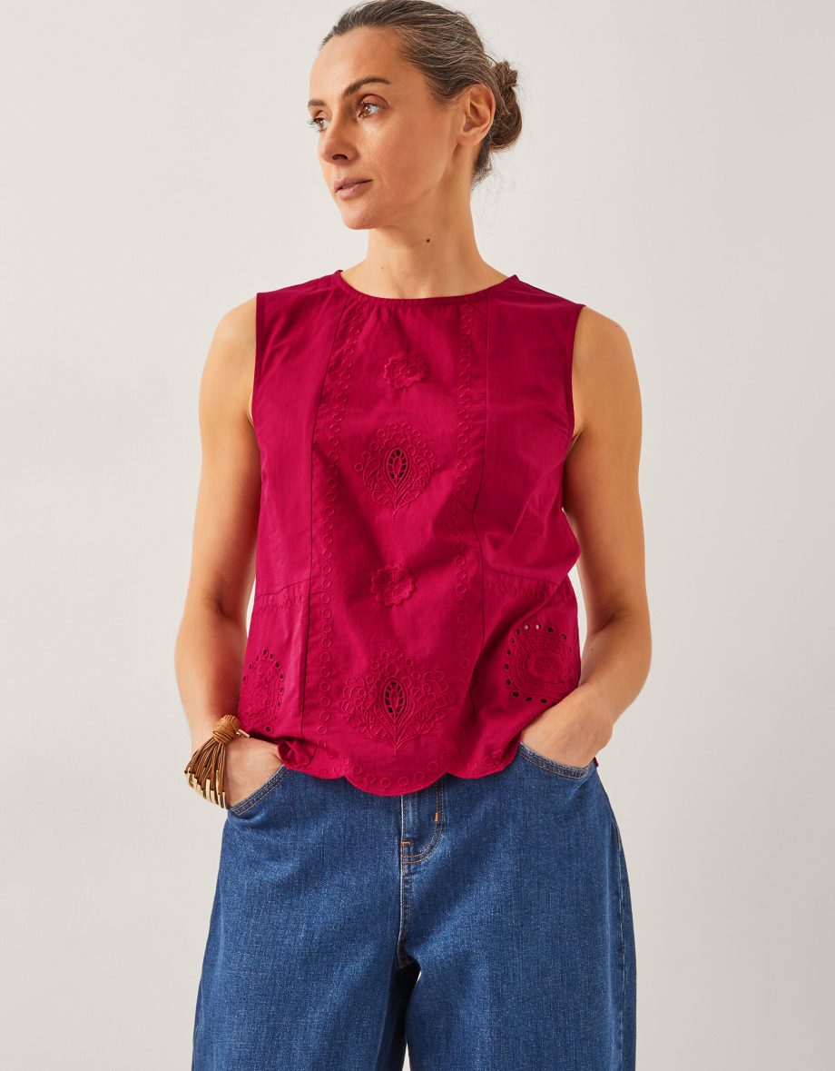 Orla Broderie Tank Top Red