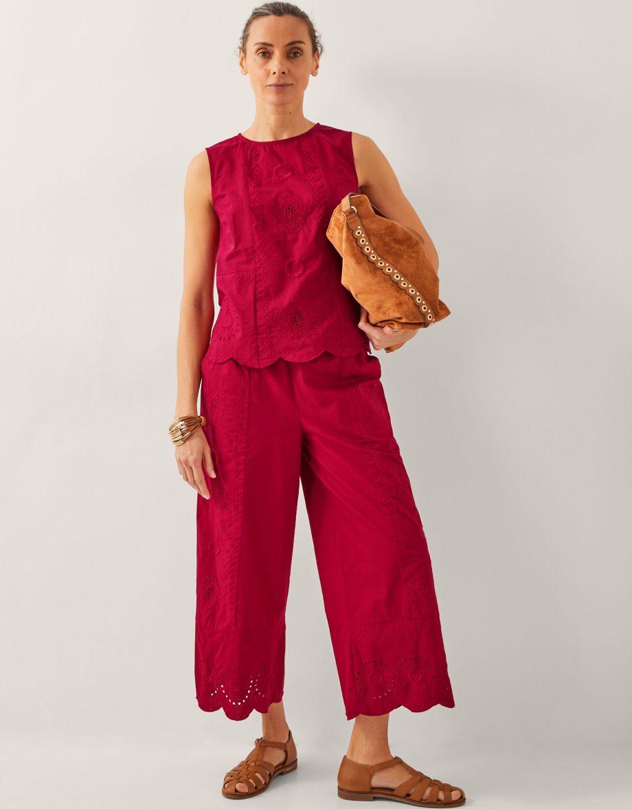 Orla broderie cropped trousers red