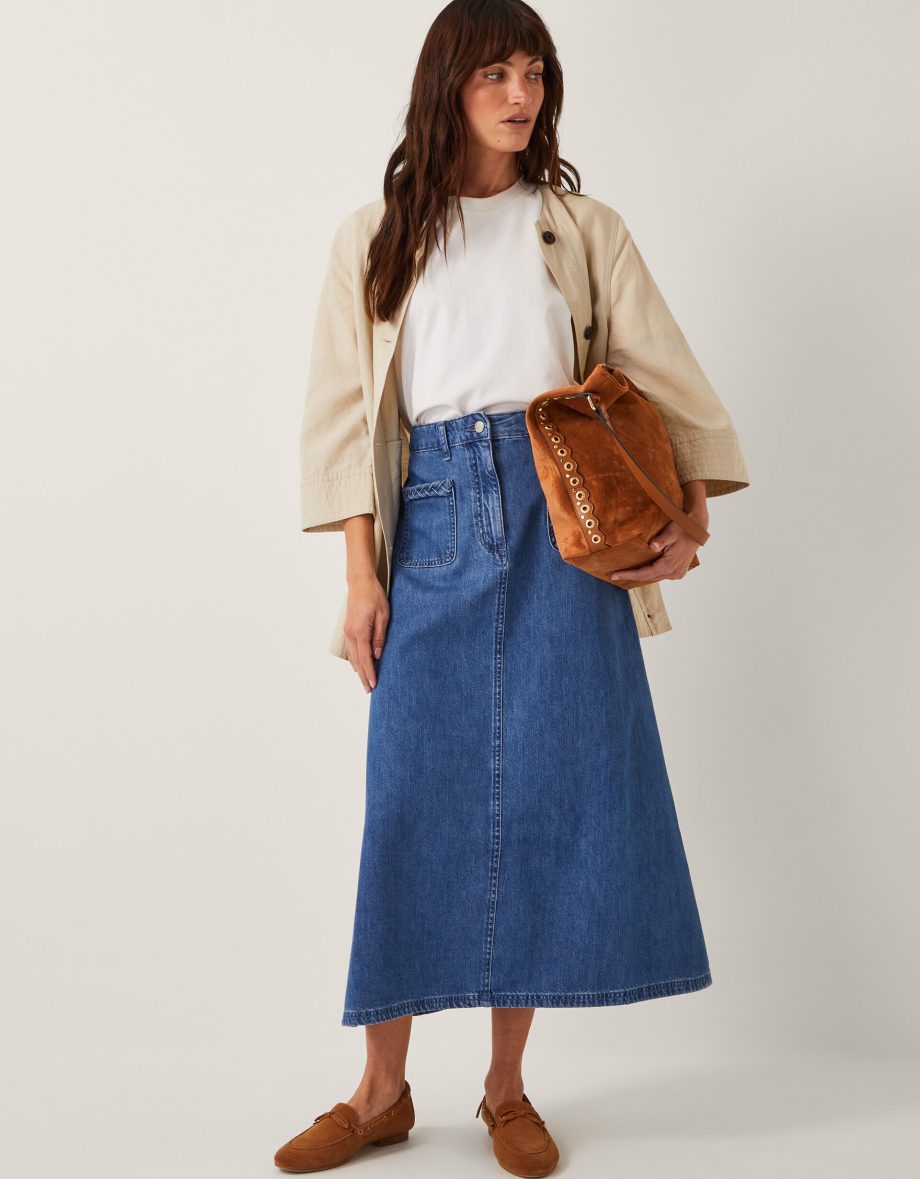Martha plait denim midi skirt blue
