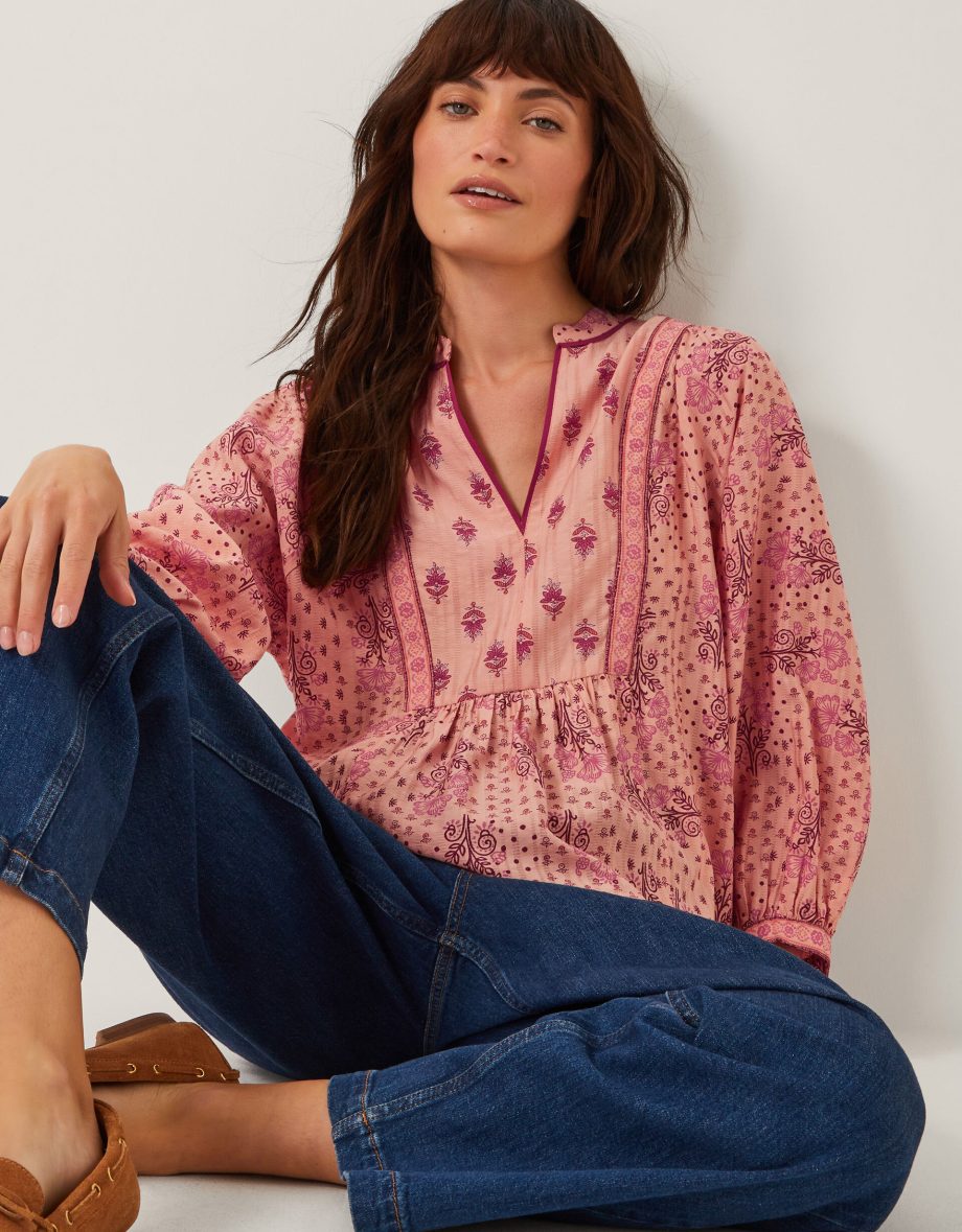 Sybil contrast print blouse orange