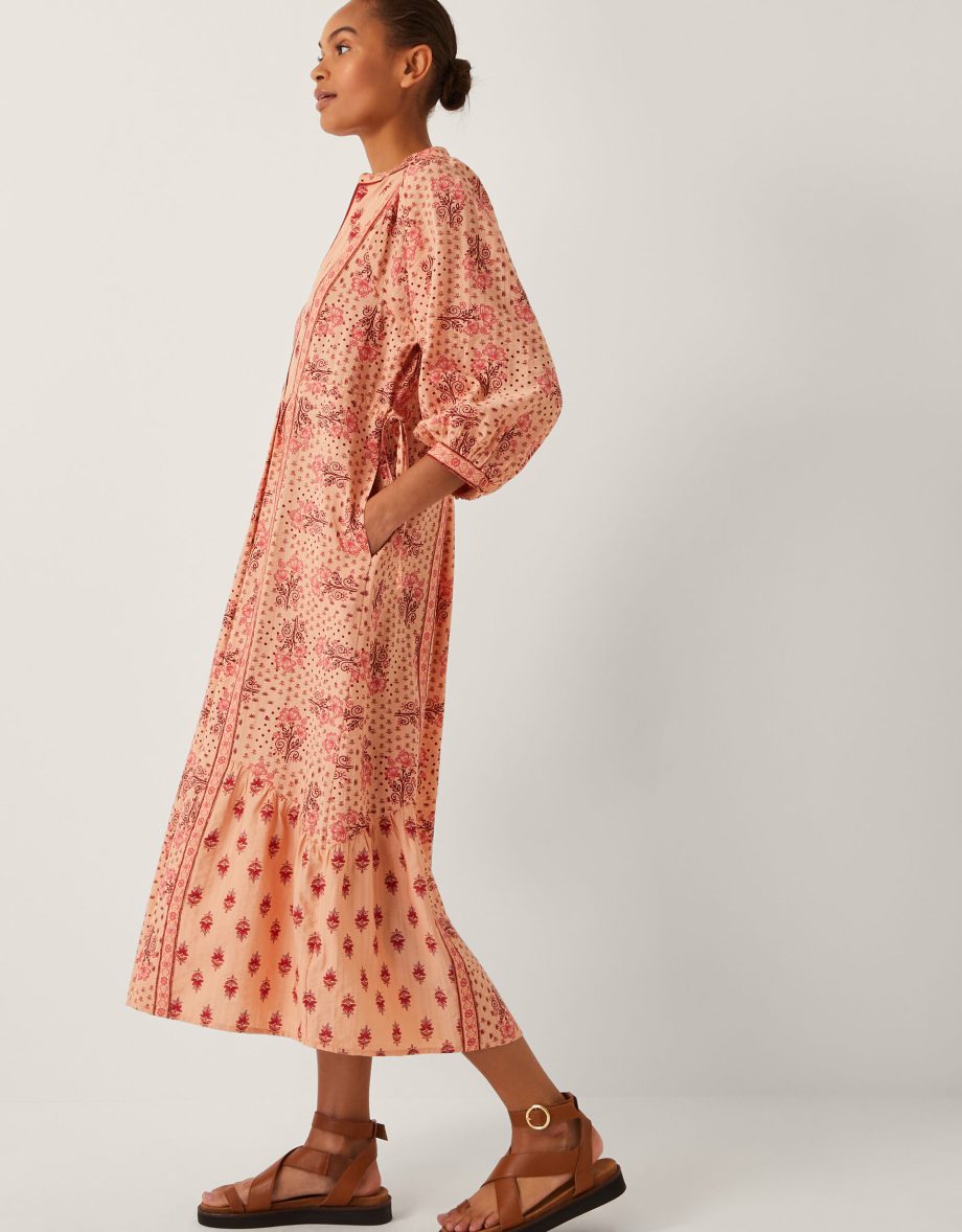 Sibyl Contrast Print Midi Dress Orange